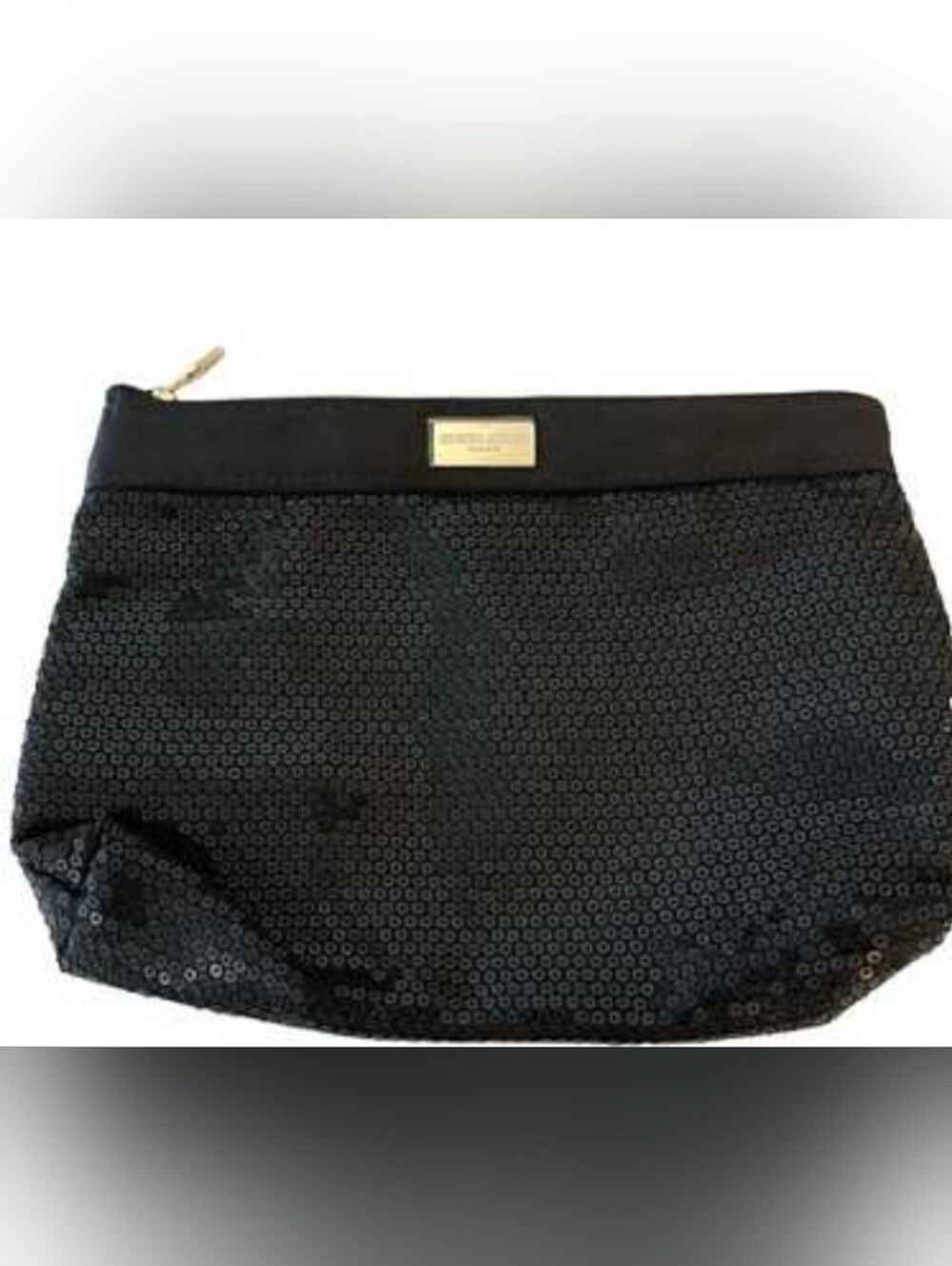 Giorgio Armani Black Sequin Wristlet Clutch Cosmetic Bah  with Gold Plaque